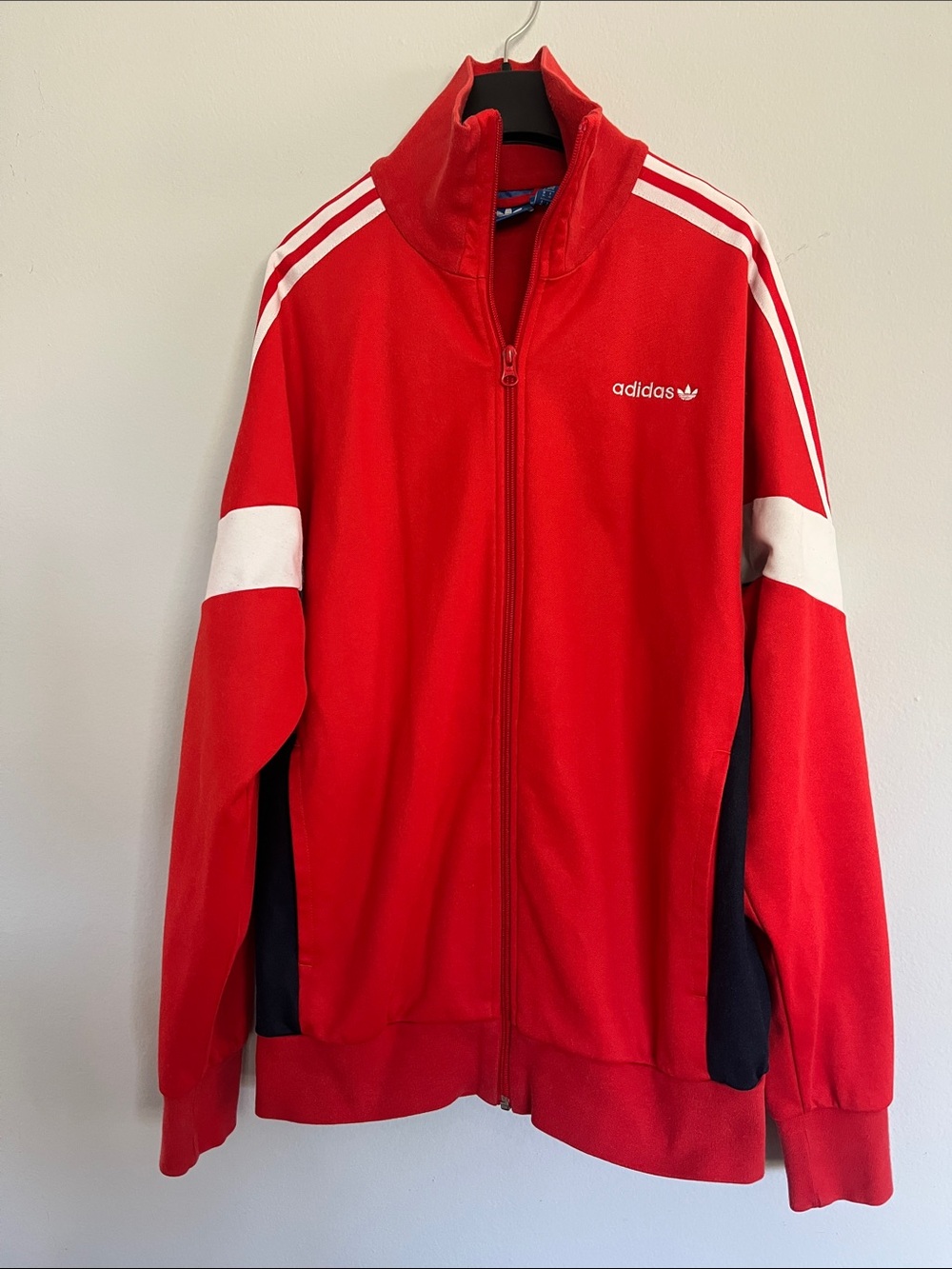 adidas Red Zip-Up Track Jacket with White Stripes